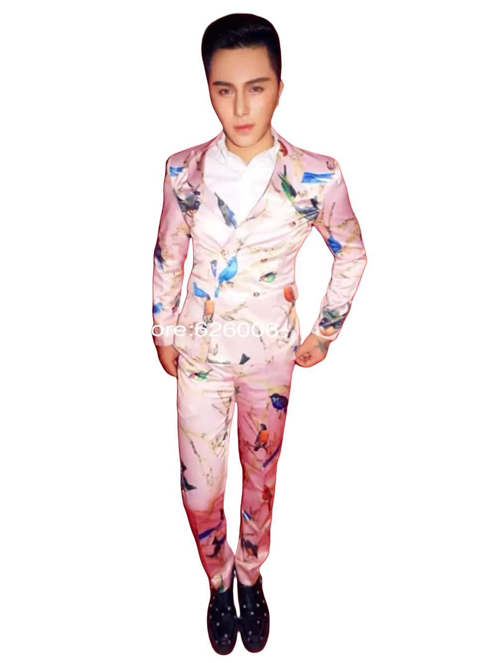 Men Formal Wear Pink - Moda uomo Fiore Rosa Uccelli Stampa