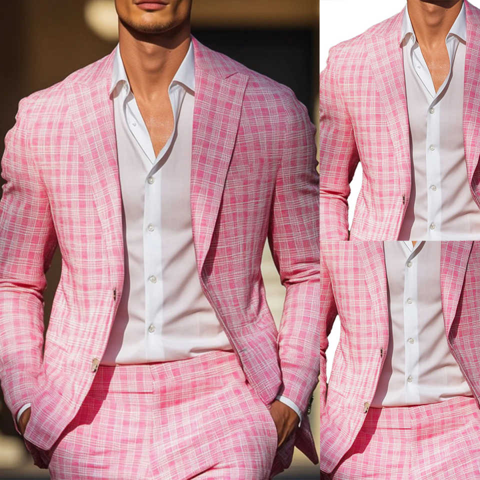 Men Formal Wear Pink - Smoking da uomo scozzese rosa estivo