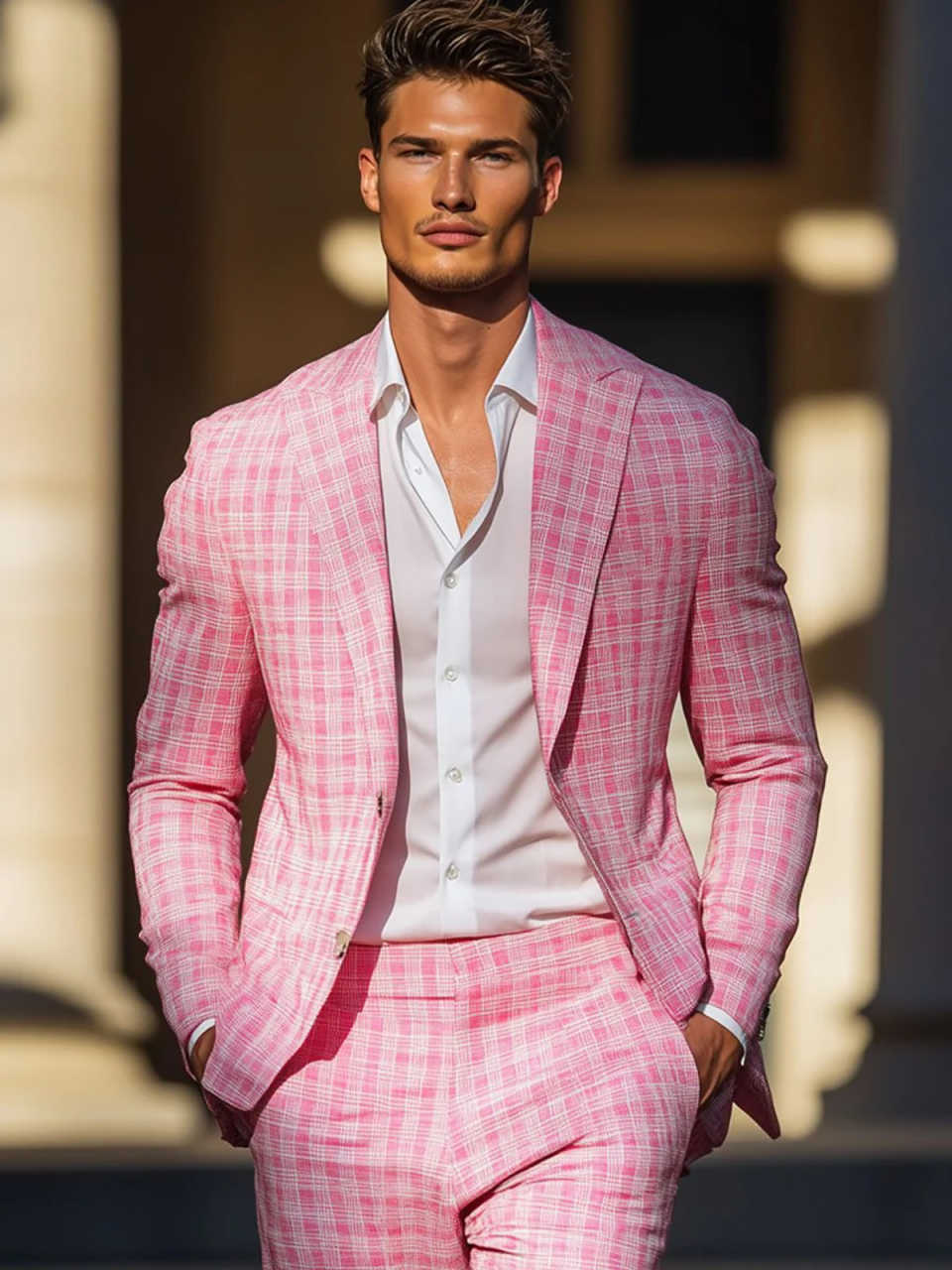 Smoking da uomo scozzese rosa  - Men Formal Wear Pink recensione e prezzo
